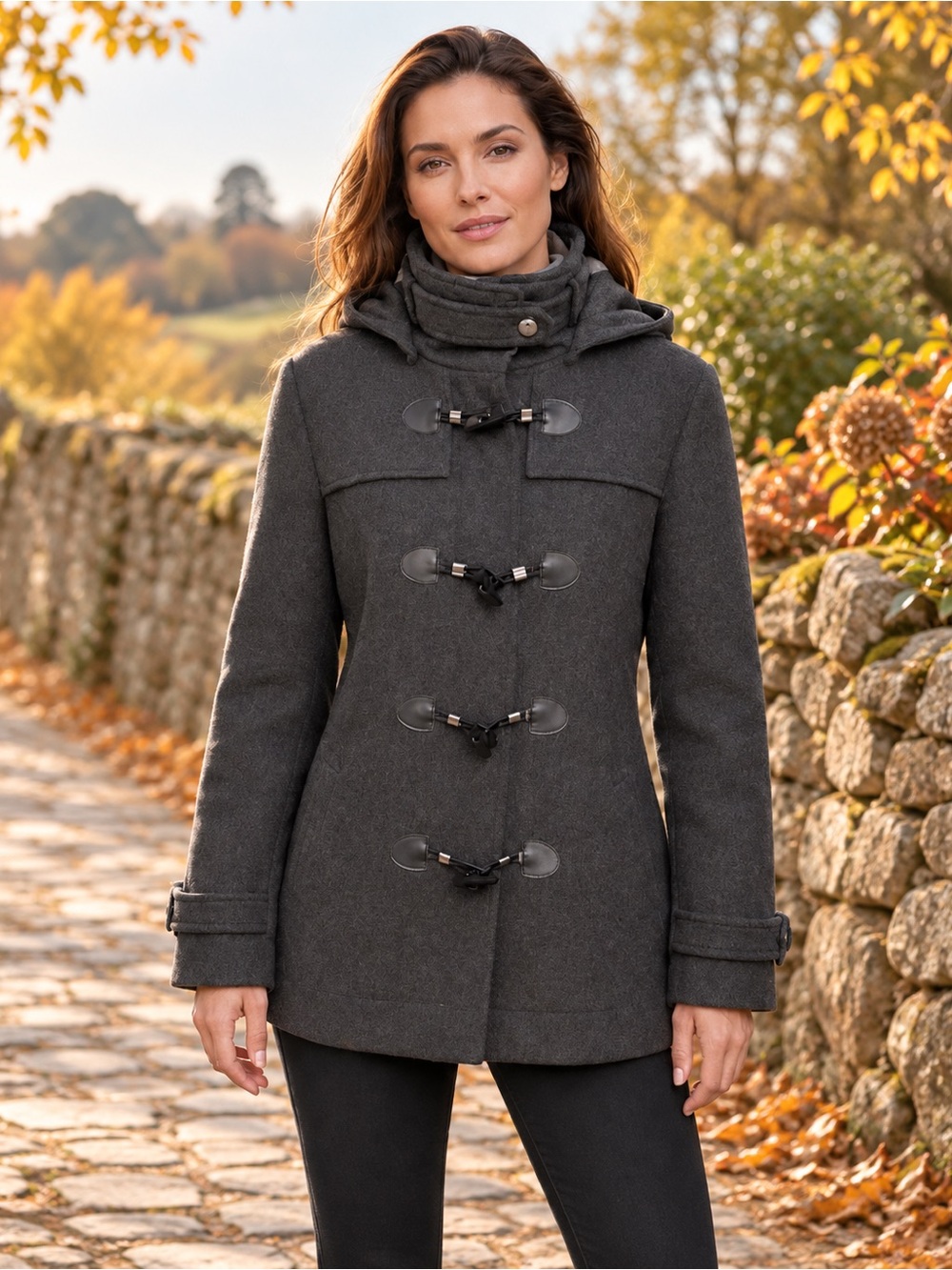 BCBGeneration M Dark Gray Hooded Toggle Coat Gothic Military Equestrian Fall